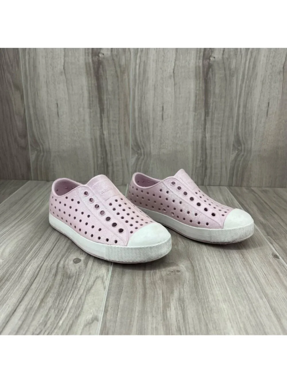 Native Jefferson Shoes Kids Toddler 11 Bio Bling Pink Glitter Slip On Waterproof